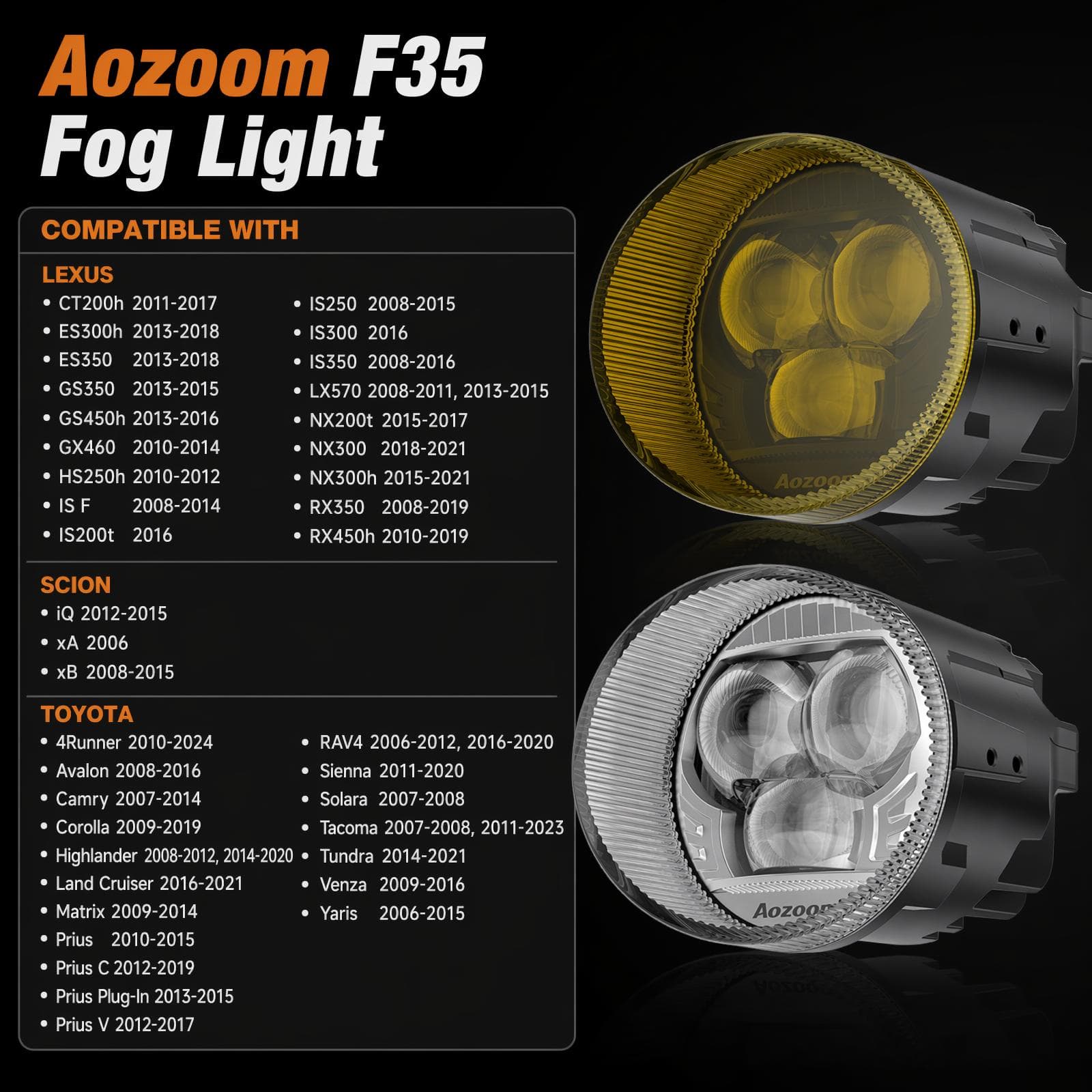 Aozoom F35 Series 3.5-inch Toyota Fog Lights, Bi-Beam, White Light 6000K thumbnail 7